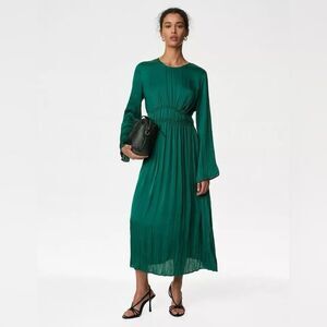 M&S Collection Women’s Satin Crinkle Waisted Midi Dress Size US 8 EUC holiday